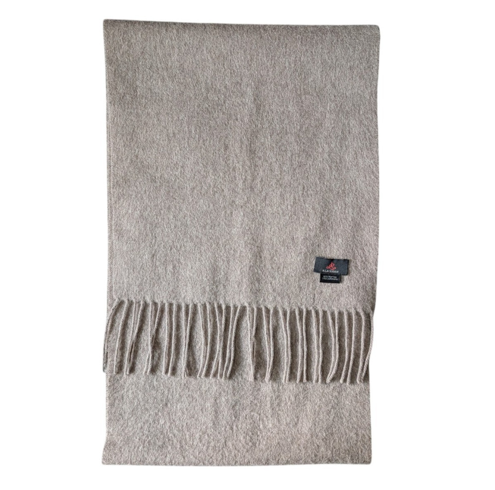 Alashan Taupe Gray Merino Wool Cashmere Blend Fringe Scarf